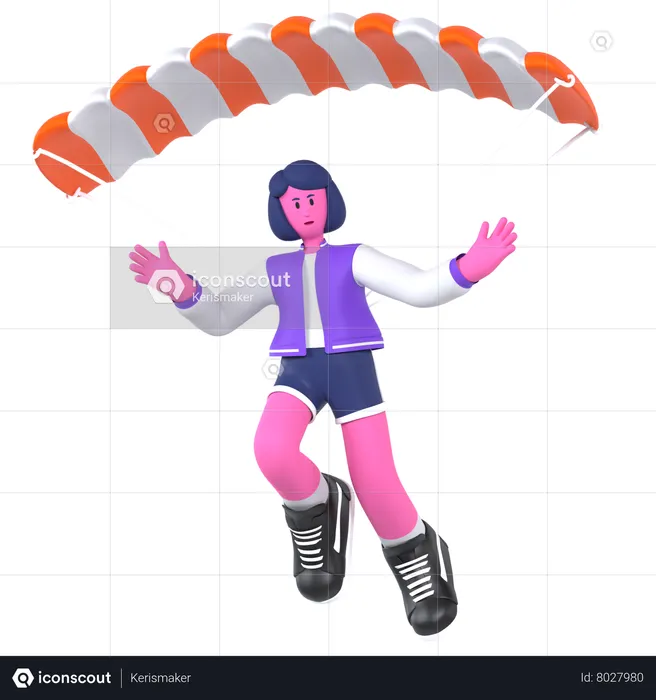 Fille faisant du parachutisme avec parachute  3D Illustration