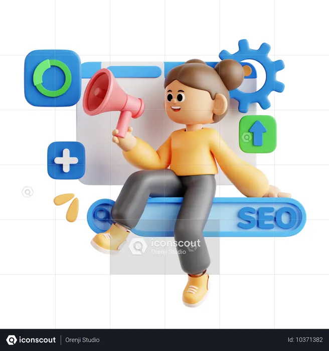 Fille faisant du marketing numérique SEO  3D Illustration