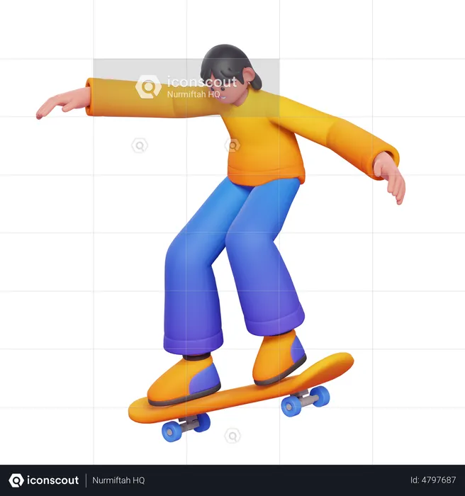 Fille faisant du skateboard  3D Illustration