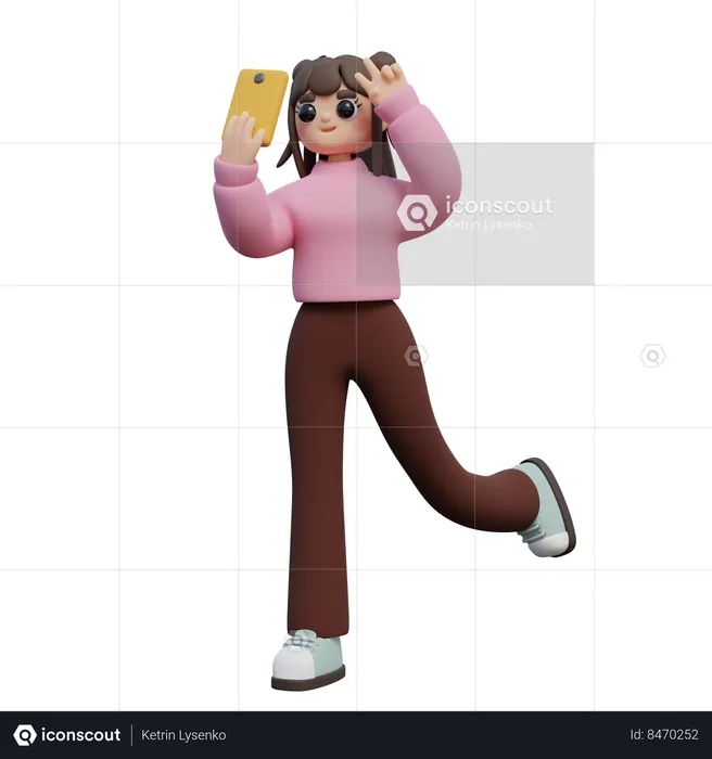 Fille faisant Selfie avec smartphone  3D Illustration