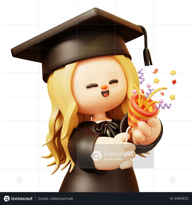 La fille célèbre la fête de remise des diplômes  3D Icon