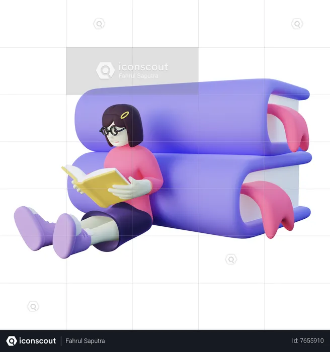 Fille lisant un livre  3D Illustration