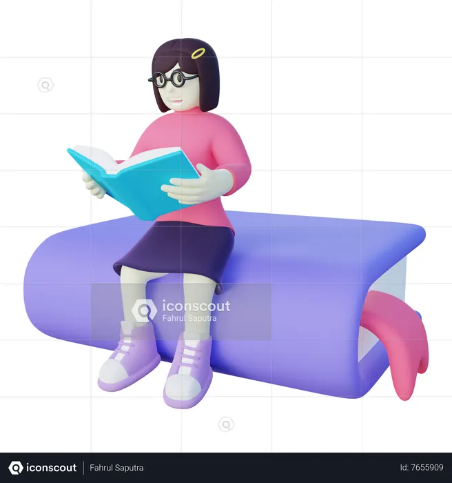 Fille lisant un livre  3D Illustration