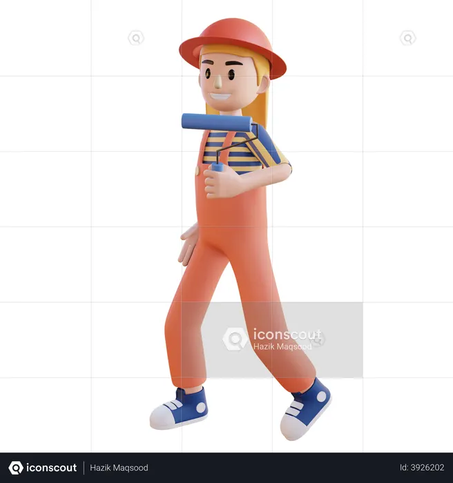 Fille peignant un mur avec un rouleau  3D Icon