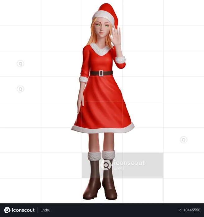 Fille du Père Noël agitant la main droite  3D Illustration