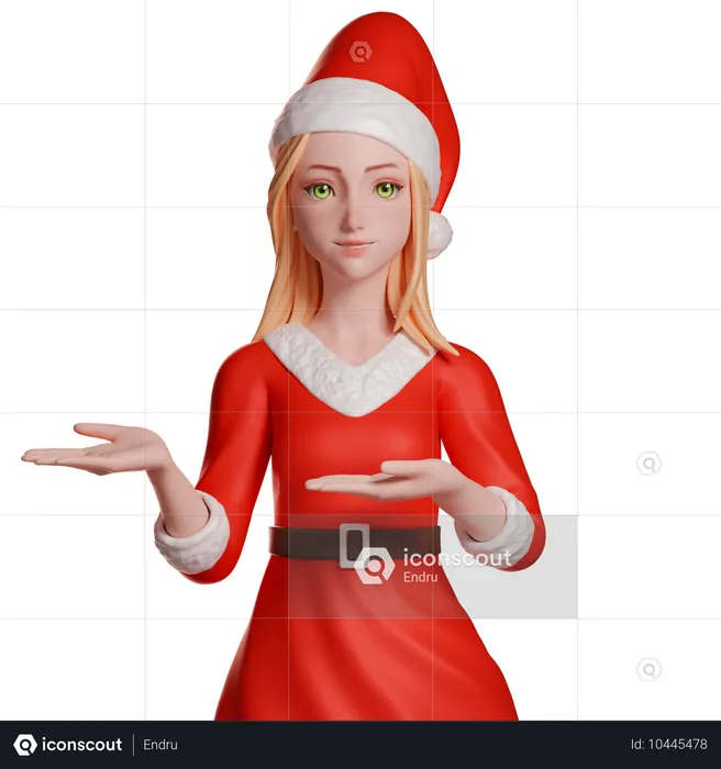 Fille du Père Noël montrant quelque chose à gauche  3D Illustration