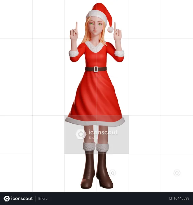 Fille du Père Noël pointant vers le haut  3D Illustration