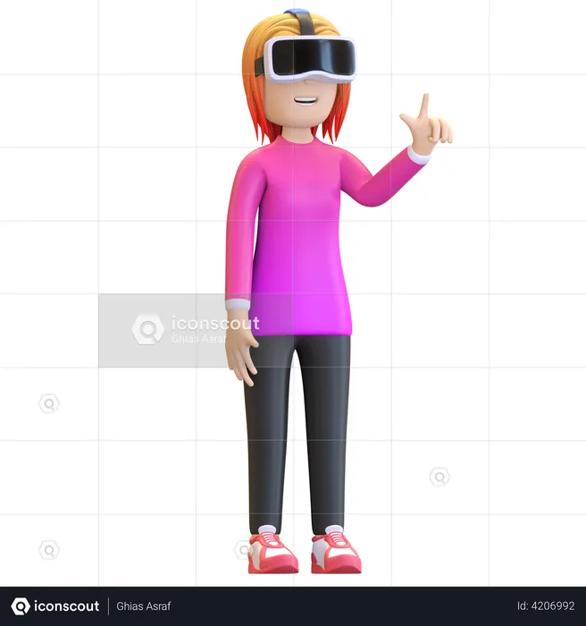 Fille prenant une expérience virtuelle  3D Illustration
