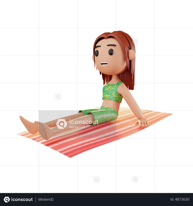 Fille relaxante sur la plage  3D Illustration