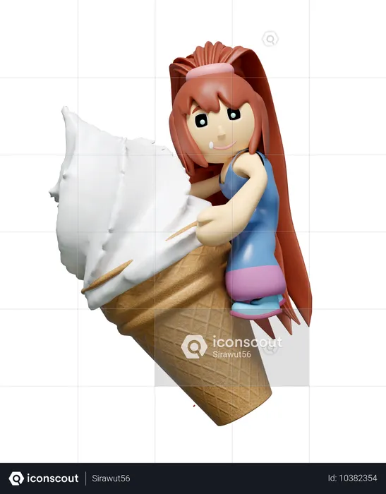 Fille serrant dans ses bras un gros cornet de glace  3D Icon