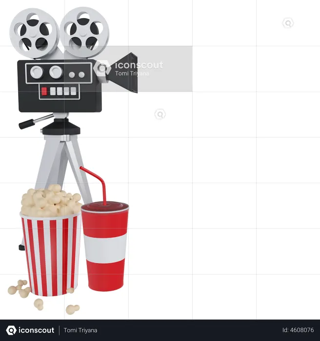 Film Projector And Cinema Food  3D Illustration