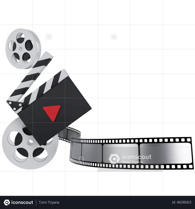 Film Roll And Clapperboard  3D Illustration