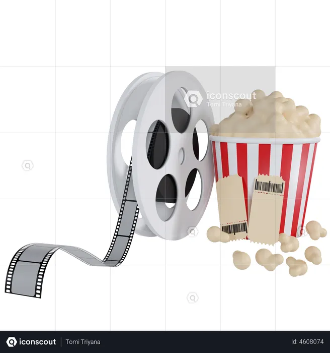 Film Roll And Popcorn Bucket  3D Illustration