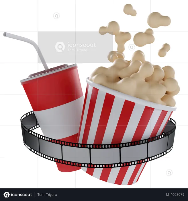 Film Strip And Cinema Food  3D Illustration