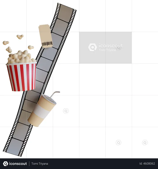 Filmstrip And Popcorn Bucket  3D Illustration