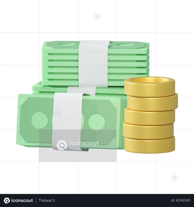 Banknote And Stack Of Coin  3D Illustration