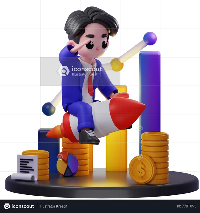 Financial advisor riding rocket and giving salute  3D Illustration