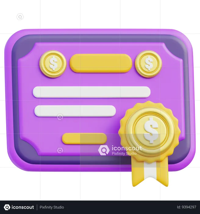 Financial Certificate With Golden Seal  3D Icon