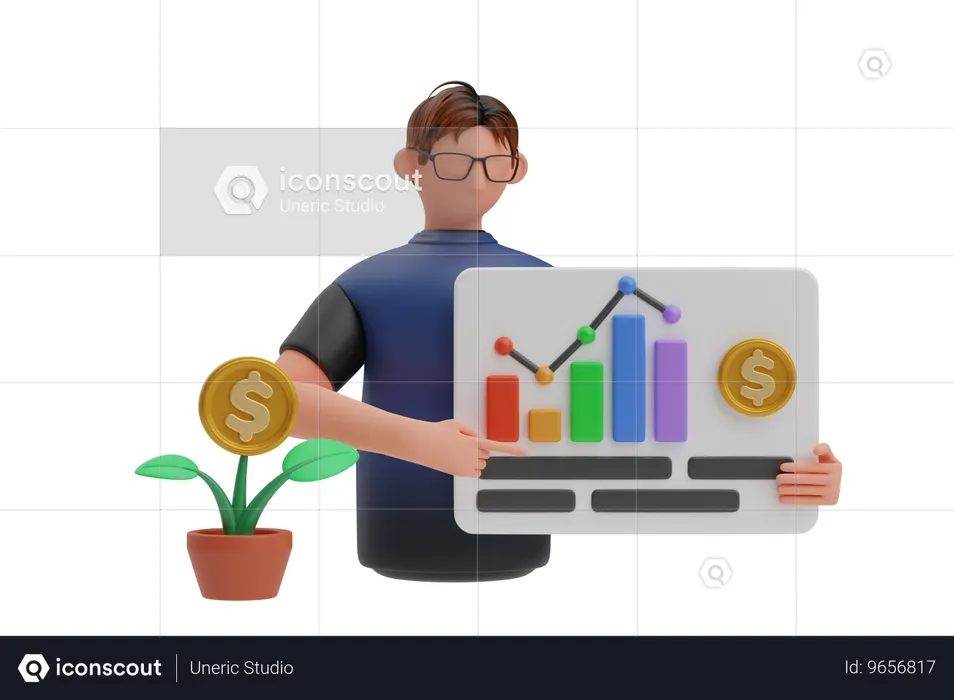 Financial Planner is analyzing financial growth  3D Illustration