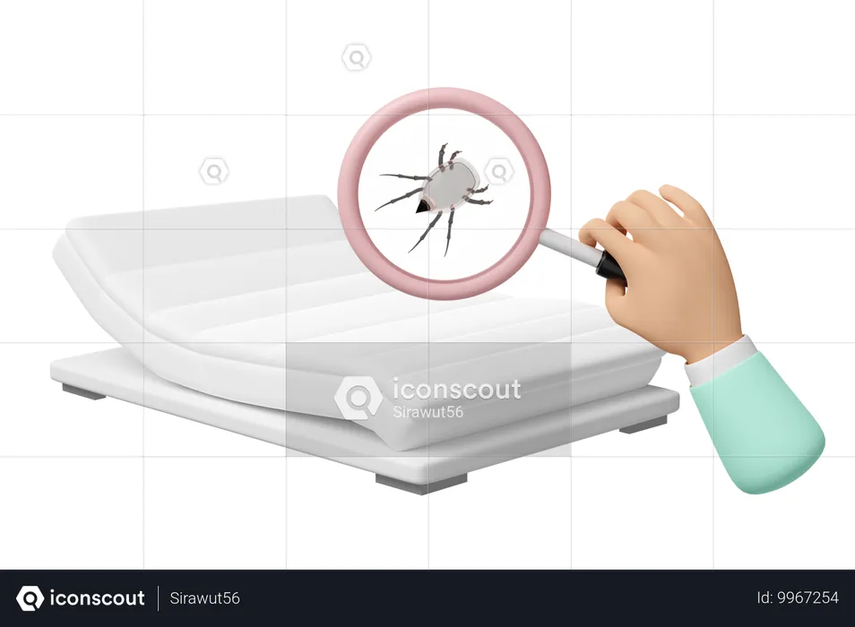 침대 시트에서 빈대 찾기  3D Illustration