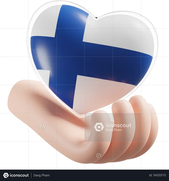 Cuidados com as mãos e o coração da bandeira da Finlândia Flag 3D Icon