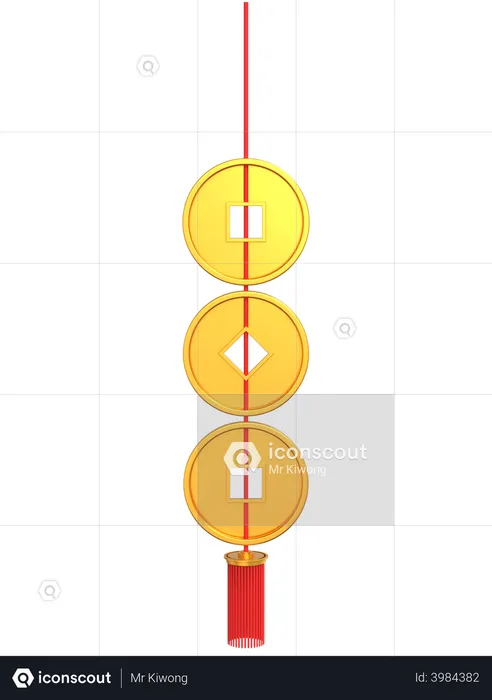 Fio de moeda de ouro chinês  3D Illustration