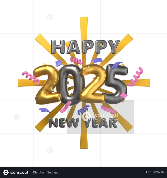 Fire Cracker Happy New Year 2025  3D Icon