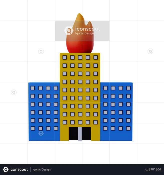 Fire In Building  3D Illustration