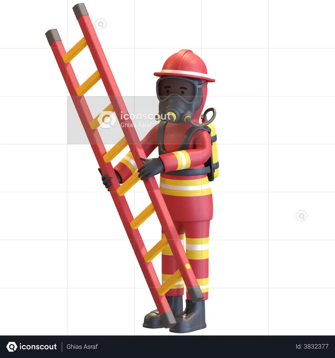 Firefighter full gear protection holding ladder  3D Illustration