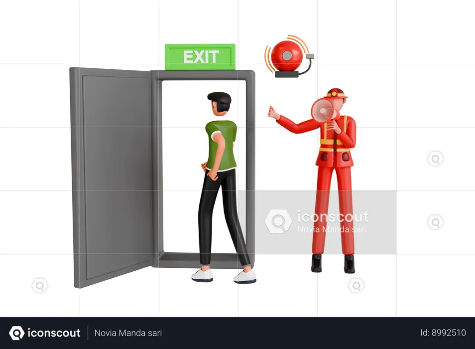 Firefighter Using Megaphone To Alert People  3D Illustration
