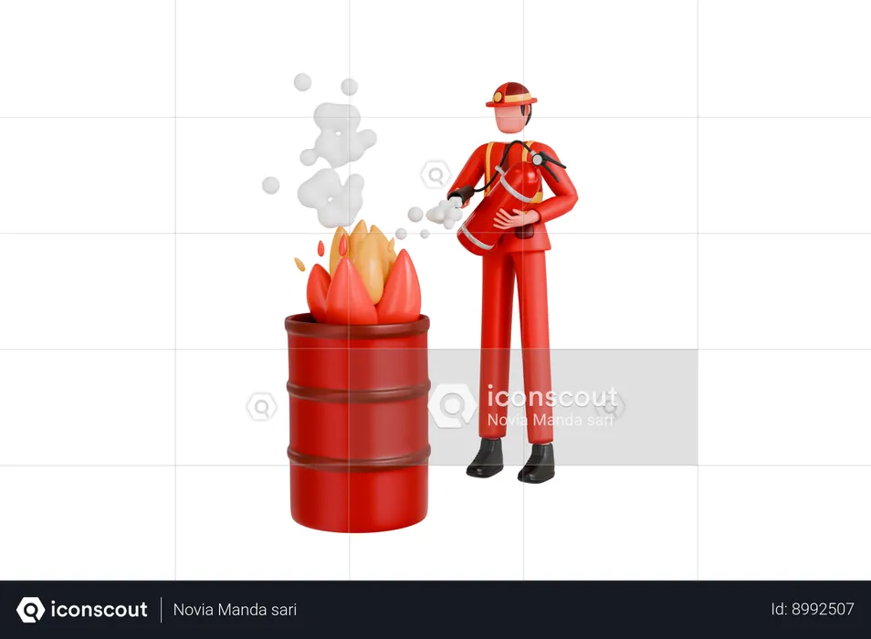 Fireman Holding Extinguisher Wearing Uniform And Helmet  3D Illustration