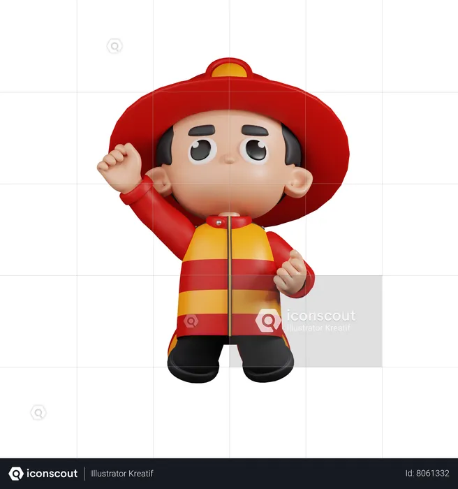 Fireman Jumping In The Air  3D Illustration