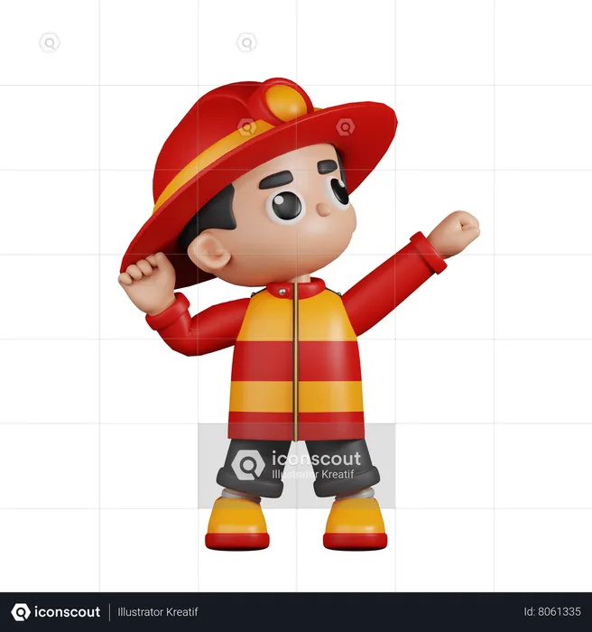 Fireman Looking Victorious  3D Illustration