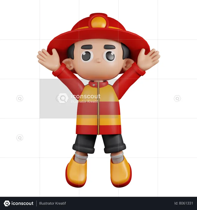 Fireman With Jumping Celebration  3D Illustration