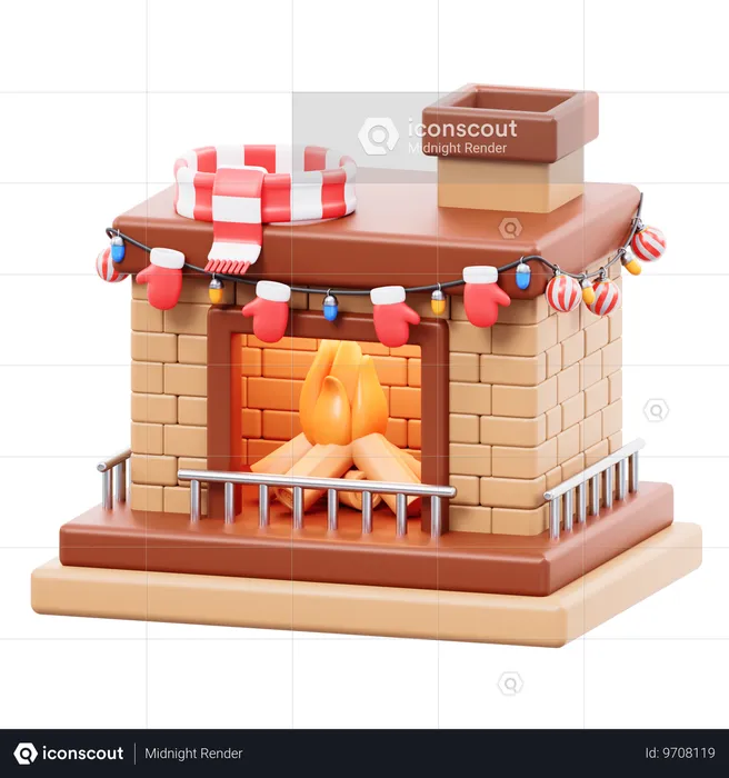 Fireplace And Christmas Decoration  3D Icon