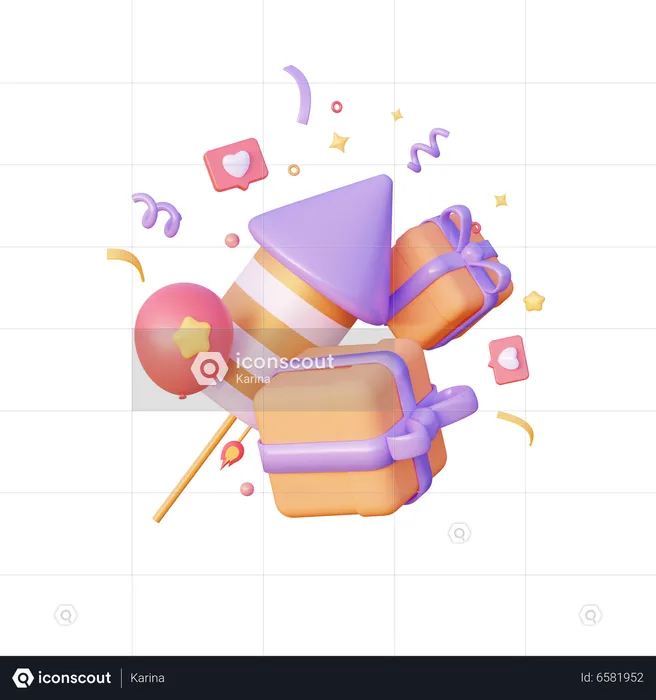 Firework Rocket With Gifts  3D Icon