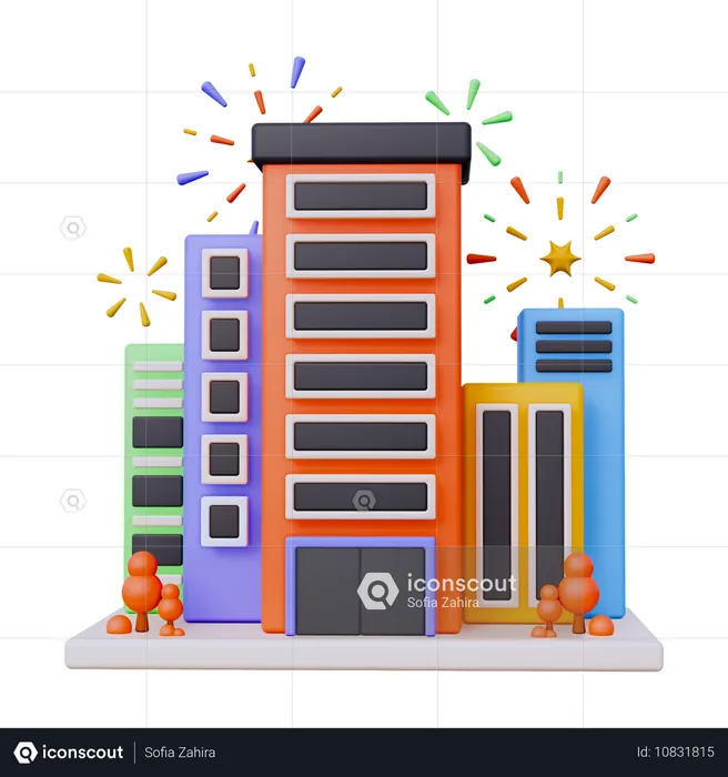 Fireworks on City  3D Icon