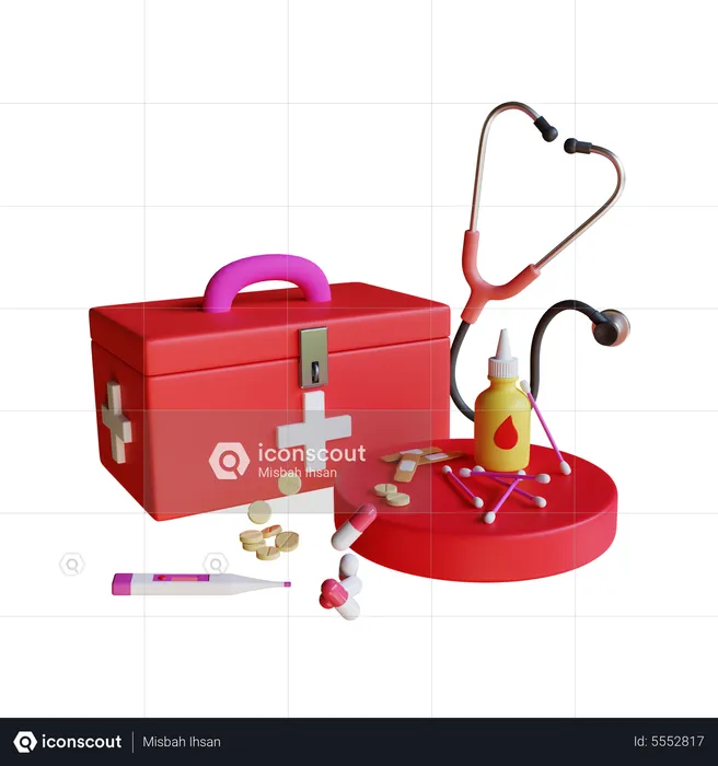 First Aid Kit With Stethoscope  3D Illustration