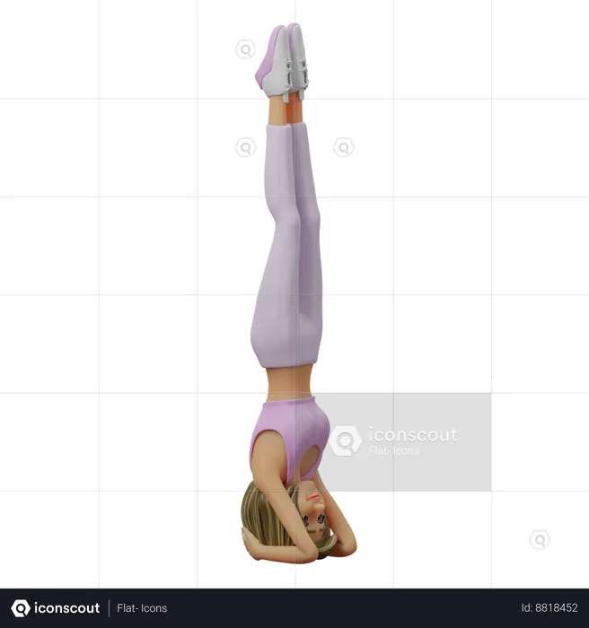 Fille de remise en forme faisant le poirier  3D Illustration