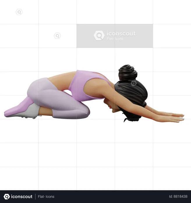 Fitness Girl Doing Child Pose  3D Illustration