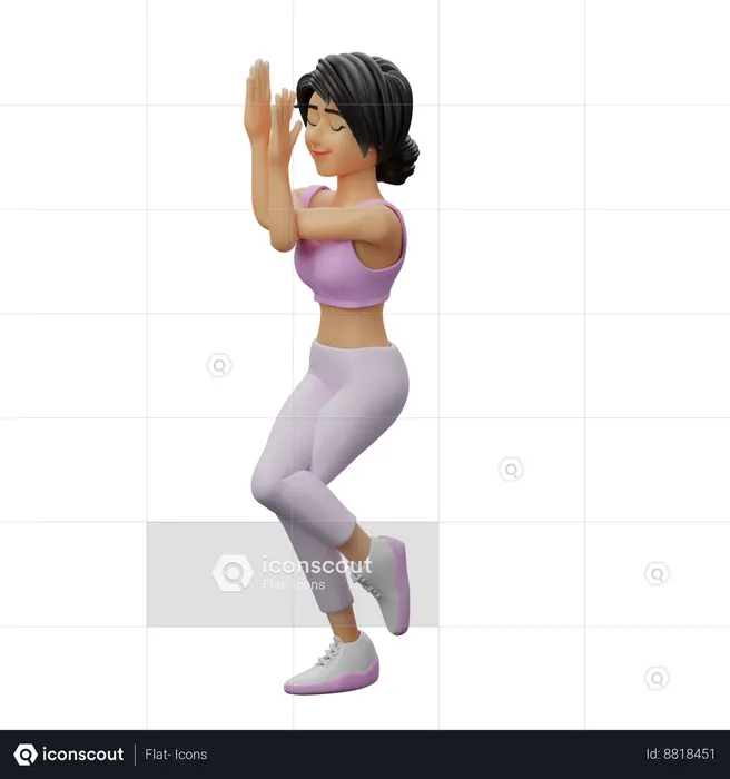 Fitness Girl Doing Eagle Pose  3D Illustration