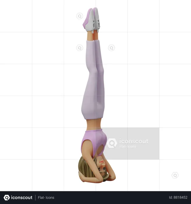 Fitness Girl Doing Headstand  3D Illustration