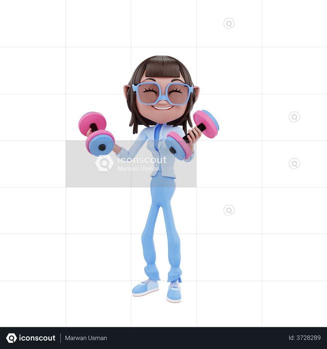 Fitness Girl With Dumbbells 3D Illustration