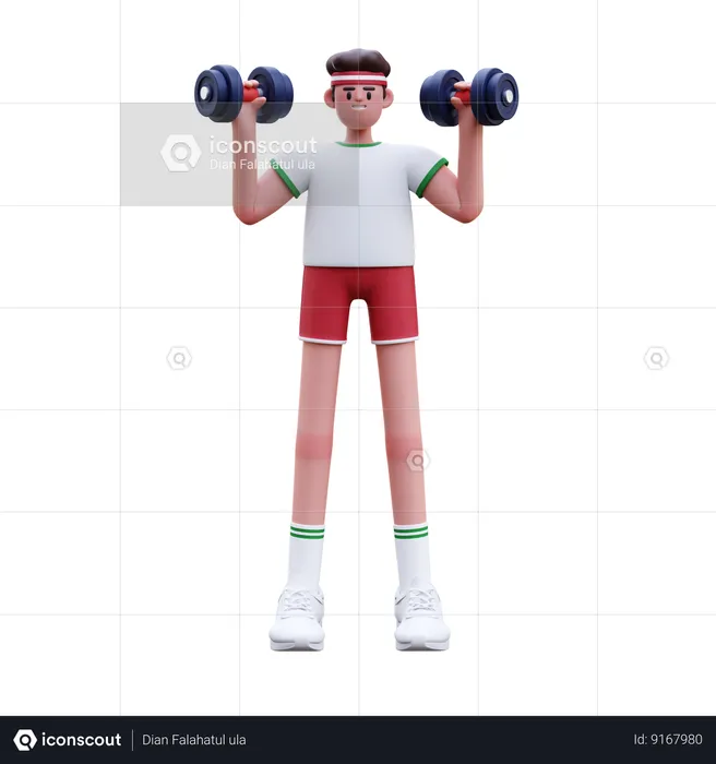 Homem fitness fazendo levantamento de halteres  3D Illustration