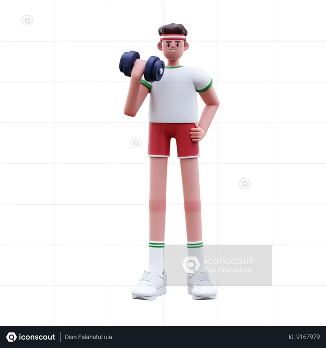 Fitness Man Doing Bicep Exercise  3D Illustration