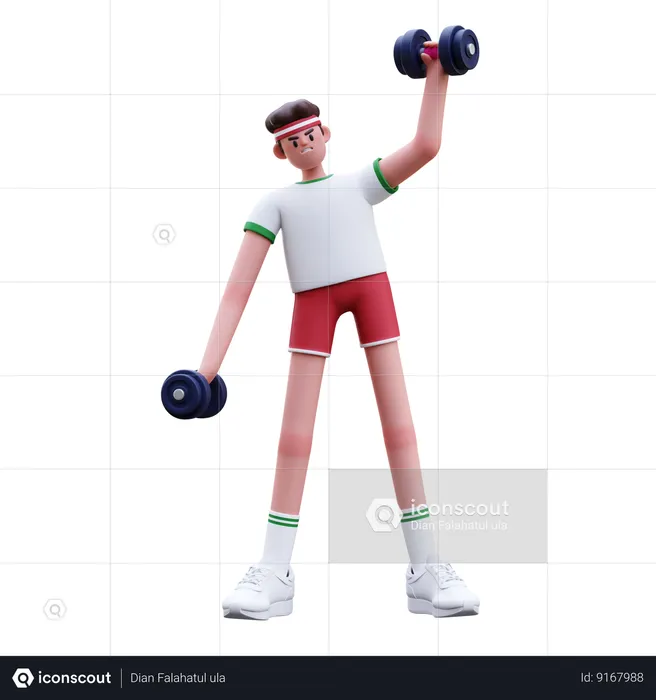 Fitness Man Doing Lifting Dumbbell  3D Illustration