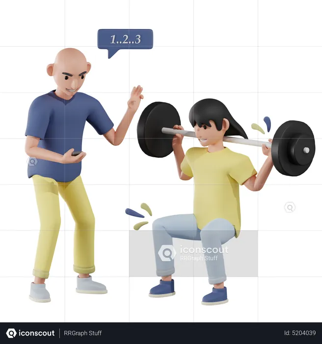 Fitnesstrainer gibt einem Jungen Anweisungen  3D Illustration