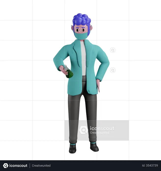 Docteur tenant un flacon  3D Illustration