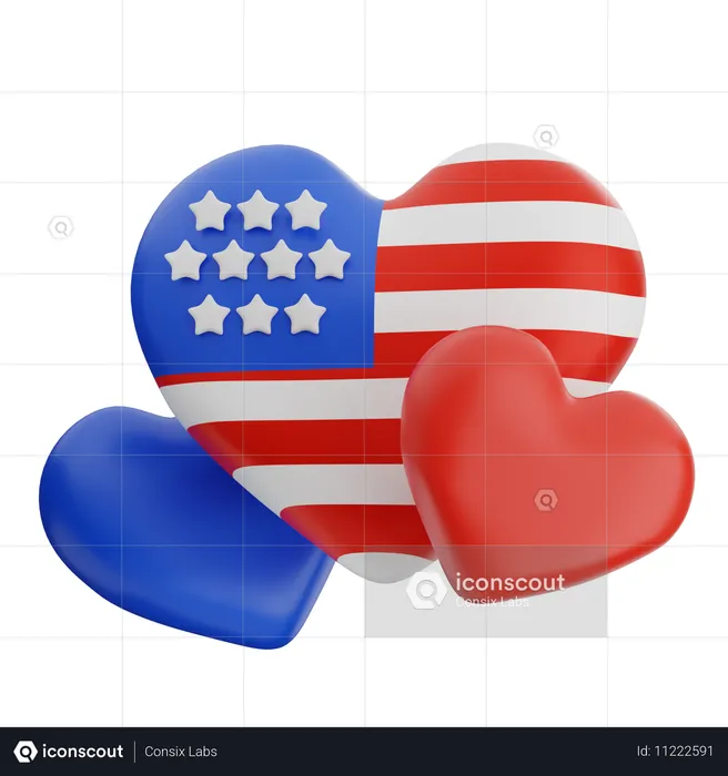 Flag Heart  3D Icon