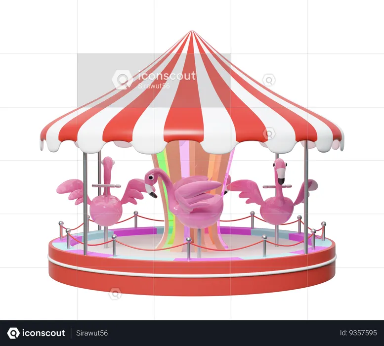 Flamingo Carousel  3D Illustration